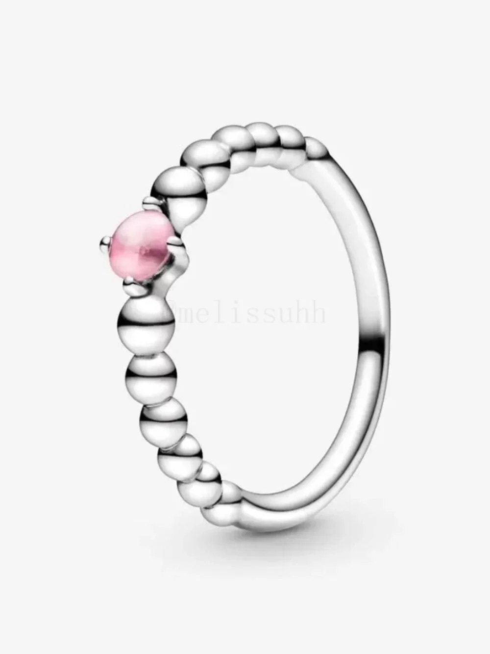 Pandora Sterling Silver Beaded Ring with Pink Stone